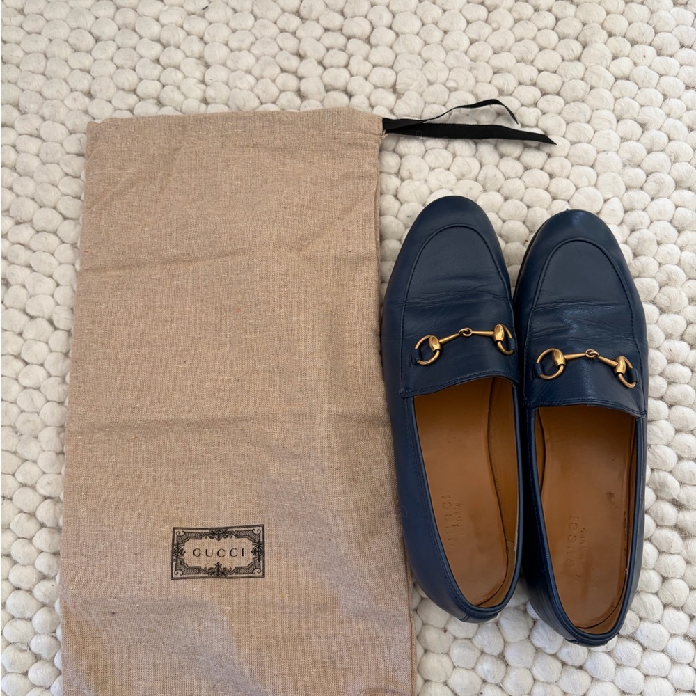 Authentic Women’s Gucci Jordaan Navy Loafers